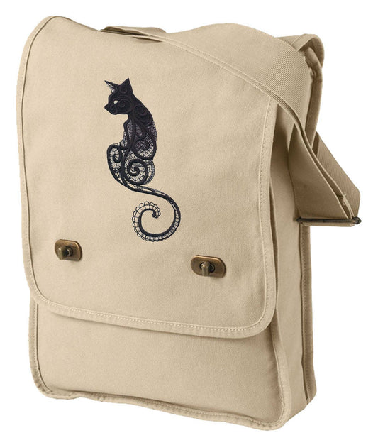 Dark Creatures - Cat Embroidered Canvas Field Bag