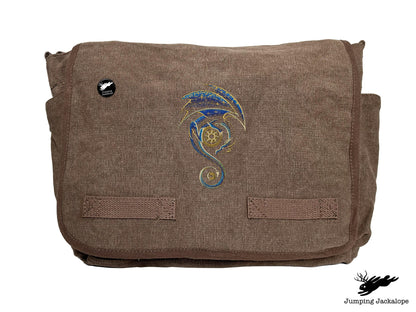 From the Sun to the Moon Celestial Dragon Embroidered Classic Canvas Messenger Bag