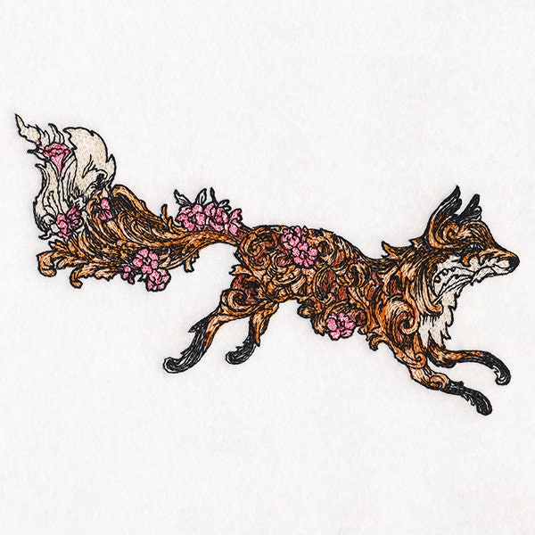 Fox in Baroque with Flowers Embroidered Canvas Messenger Bag