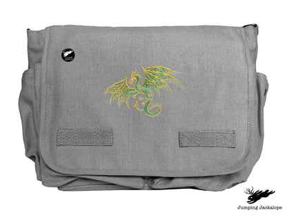 Gilded Patina Dragon Embroidered Classic Canvas Messenger Bag