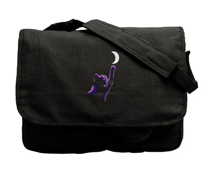 Reach for the Moon Cat, Cat Design Bag Embroidered Canvas Messenger Bag