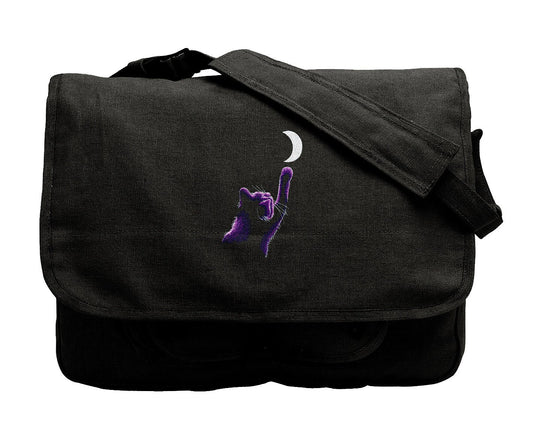 Reach for the Moon Cat, Cat Design Bag Embroidered Canvas Messenger Bag