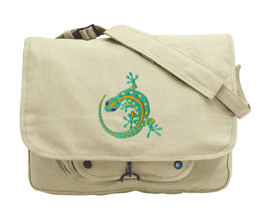 Caribbean Gecko Embroidered Canvas Messenger Bag