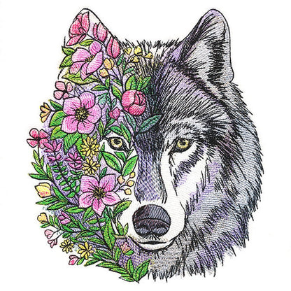 Wolf in Flowers Embroidered Canvas Tech, Tablet, iPad, Kindle, Fire, Camera Bag