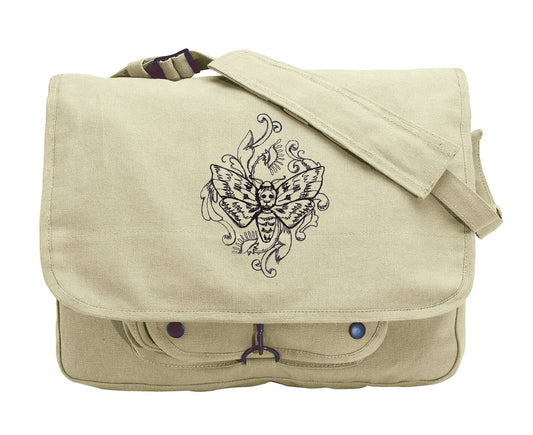 Toile Noir - Moth Embroidered Canvas Messenger Bag