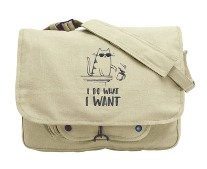 I Do What I Want - Cat Design Bag Embroidered Canvas Messenger Bag