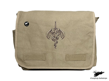 What Doesn't Kill You Dragon and Sword Embroidered Classic Canvas Messenger Bag