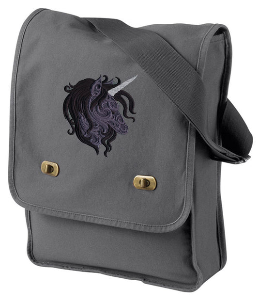 Unicorn bag, Unicorn messenger bag, Unicorn canvas bag, Baroque Unicorn Embroidered Canvas Field Bag