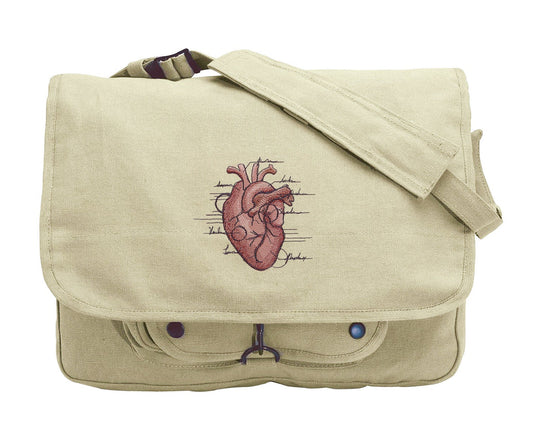 Anatomical Heart Embroidered Canvas Messenger Bag