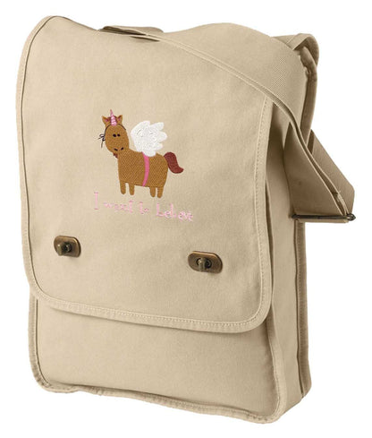 I Want to Believe Horsey Unicorn Embroidered Canvas Field Bag