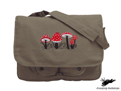 Morel of the Story - Mushroom Embroidered Canvas Messenger Bag