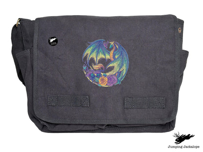 Flight of Flowers Dragon Wreath Embroidered Classic Canvas Messenger Bag