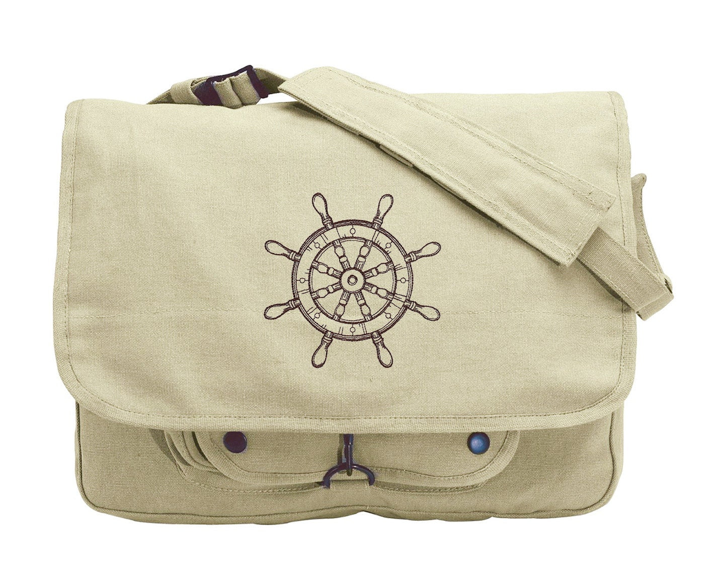 Nauticus - Ship's Wheel Embroidered Canvas Messenger Bag