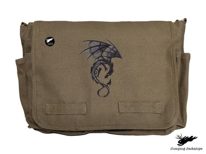 Dark Creatures Dragon Embroidered Classic Canvas Messenger Bag
