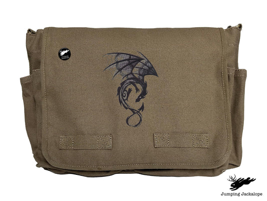 Dark Creatures Dragon Embroidered Classic Canvas Messenger Bag