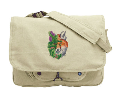 Fox in Flowers Embroidered Canvas Messenger Bag