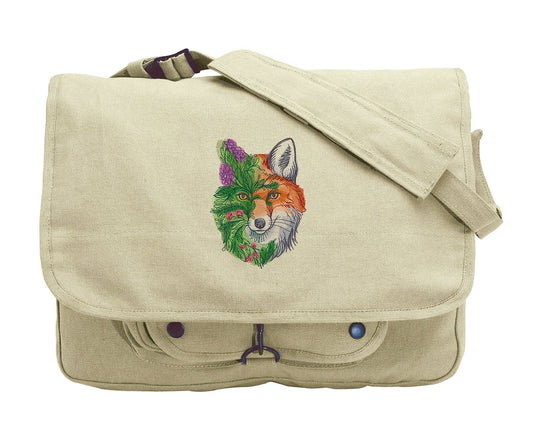 Fox in Flowers Embroidered Canvas Messenger Bag