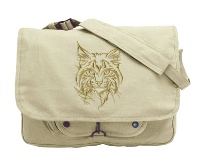 Northwoods Silhouette Wildcat (Lynx) Embroidered Canvas Messenger Bag