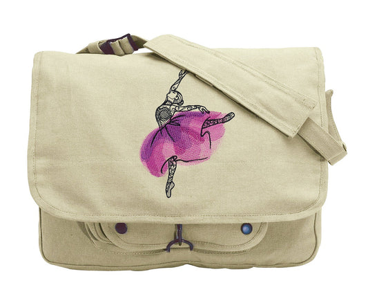 Painted Dancer Embroidered Canvas Messenger Bag