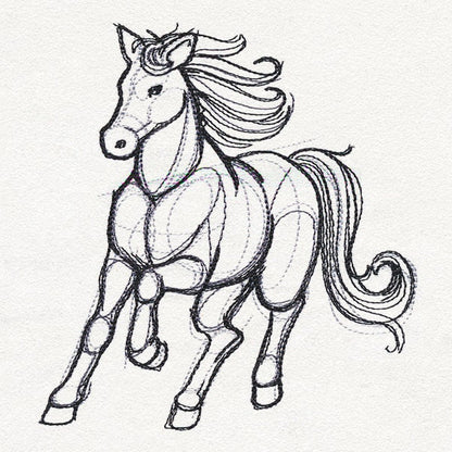 Sketchwork - Horse Embroidered Canvas Messenger Bag