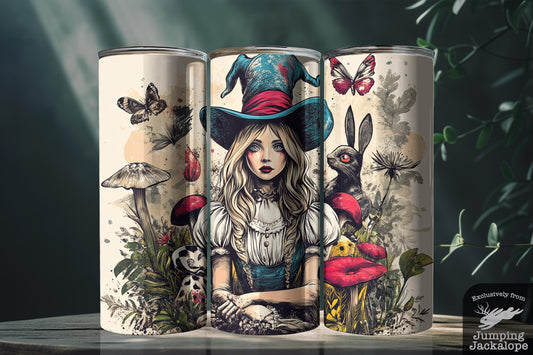 Alice in Wonderland Portrait Tumbler – 20oz Sublimated Gothic Fairytale Cup | Surreal Tea Party Elements | Personalized Fantasy Gift