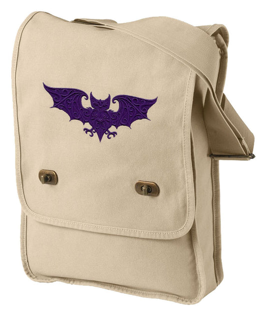 Baroque Bat Embroidered Canvas Field Bag
