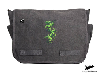 Mythical Dragon Cascade Embroidered Classic Canvas Messenger Bag