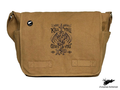 What Doesn't Kill You Gives You XP Embroidered Classic Canvas Messenger Bag