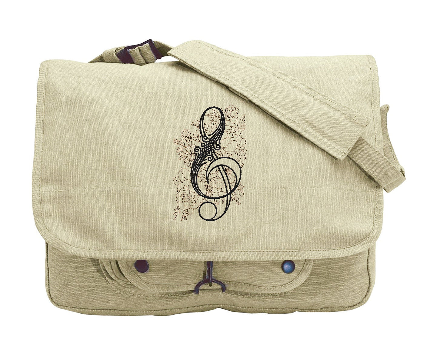 Treble Clef in Bloom Flowers Embroidered Canvas Messenger Bag