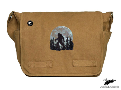 Under the Moonlight Bigfoot Embroidered Classic Canvas Messenger Bag