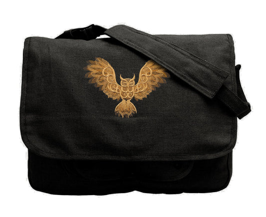 Nocturnal Owl Embroidered Canvas Messenger Bag