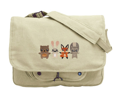 Woodland Friends Embroidered Canvas Messenger Bag
