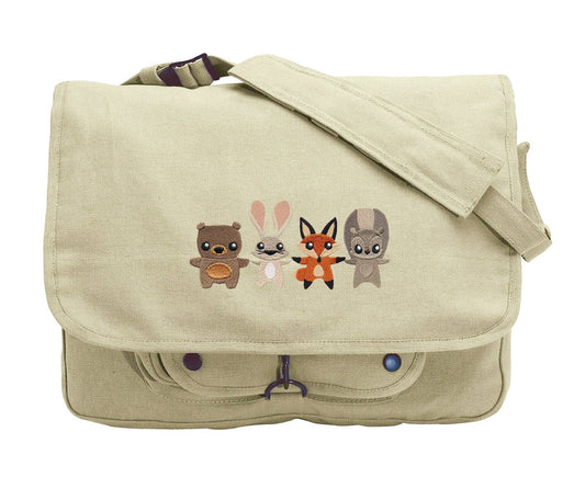 Woodland Friends Embroidered Canvas Messenger Bag