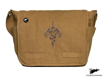 What Doesn't Kill You Dragon and Sword Embroidered Classic Canvas Messenger Bag