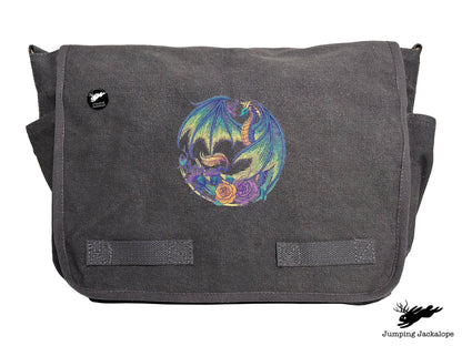 Flight of Flowers Dragon Wreath Embroidered Classic Canvas Messenger Bag