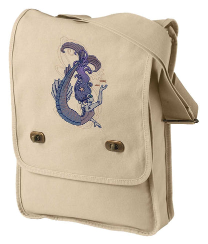 Mechanica Aquatica Steampunk Mermaid Embroidered Canvas Field Bag