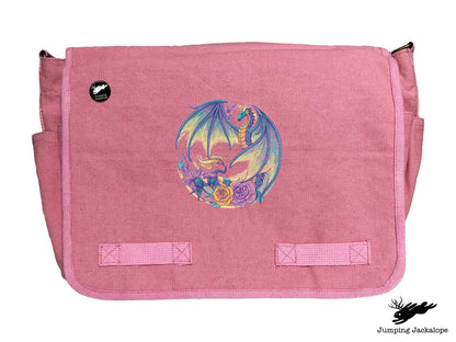Flight of Flowers Dragon Wreath Embroidered Classic Canvas Messenger Bag
