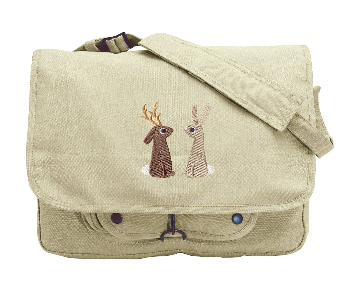 The Jackalope and the Rabbit Embroidered Canvas Messenger Bag