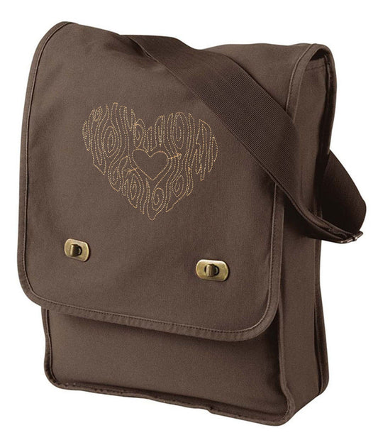 Woodgrain Heart Embroidered Canvas Field Bag