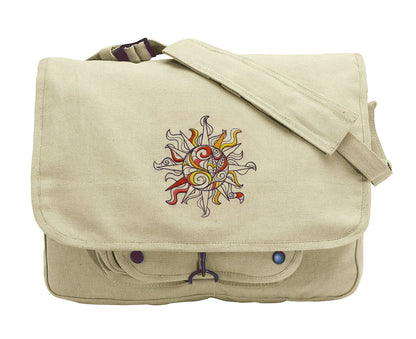 Doodle Sun Embroidered Canvas Messenger Bag