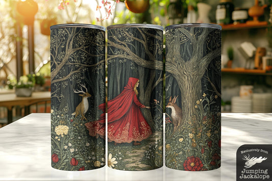 Red Riding Hood and the Wolf Tumbler – 20oz Storybook Forest Drinkware | Cottagecore Gothic Fairy Tale Cup