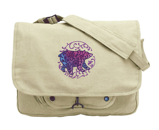 Bohemian Woods - Bear Embroidered Canvas Messenger Bag