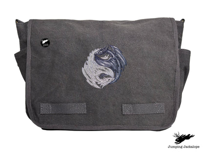 Yin Yang Dragons Embroidered Classic Canvas Messenger Bag