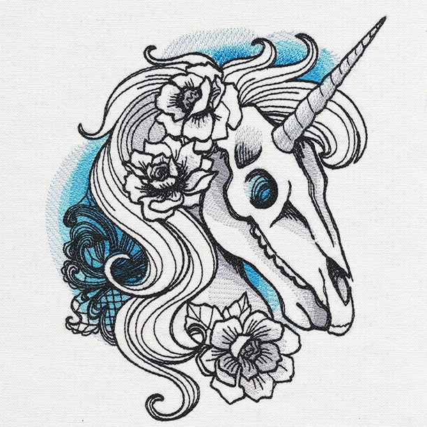 Phantasm - Unicorn Skull, Unicorn Bag, Unicorn Embroidered Canvas Tech, Tablet, iPad, Kindle, Fire, Camera Bag