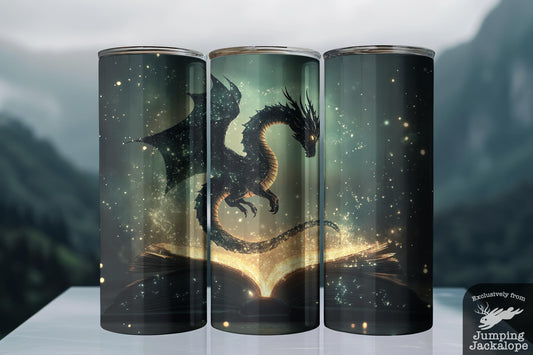 Book of Fire Tumbler – 20oz Dragon Summoning Spell Fantasy Art | Magical Gothic Scene Cup