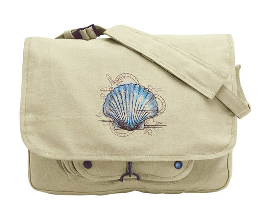 Nauticus - Seashell Embroidered Canvas Messenger Bag
