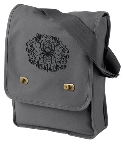 Gothic Gala Spiderweb Embroidered Canvas Field Bag