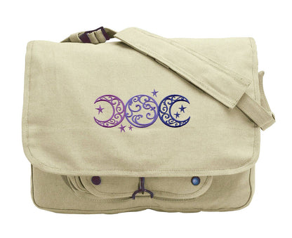 Triple Moon Embroidered Canvas Messenger Bag