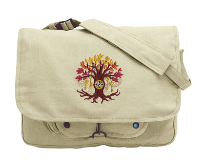 Time Tree Embroidered Canvas Messenger Bag