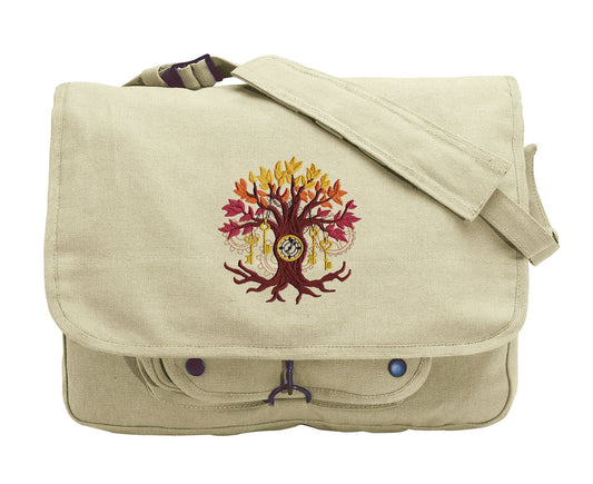 Time Tree Embroidered Canvas Messenger Bag
